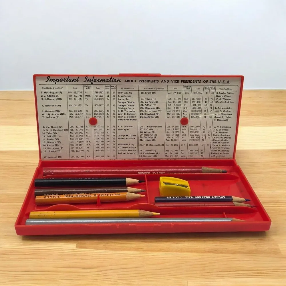 1960 Sterling US Presidents 1-35 Terms in Office Vintage Educational Pencil Case